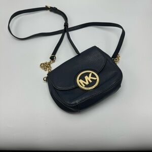 Michael Kors Fulton Crossbody Bag Dark Blue Leather Purse